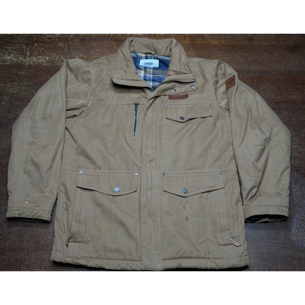 Columbia Men's Insulated Thick Flannel Lined Jacket Khaki/Tan Size Medium Barn